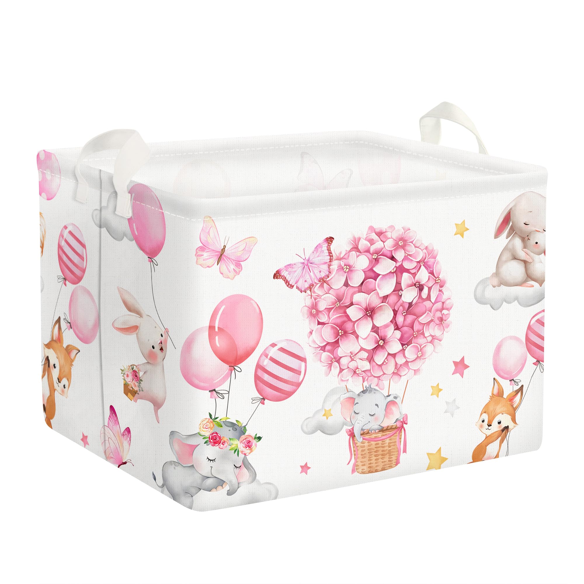Clastyle Pink butterfly basket open view ideal for toy and towel storage in nurseries.