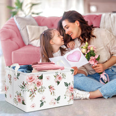 Clastyle pink floral basket handle for effortless portability during chores