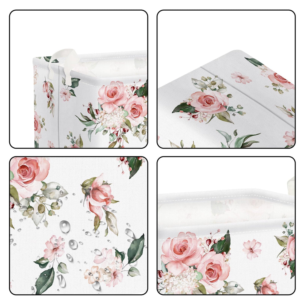 Clastyle pink floral basket in nursery creates tidy baby clothes and toys