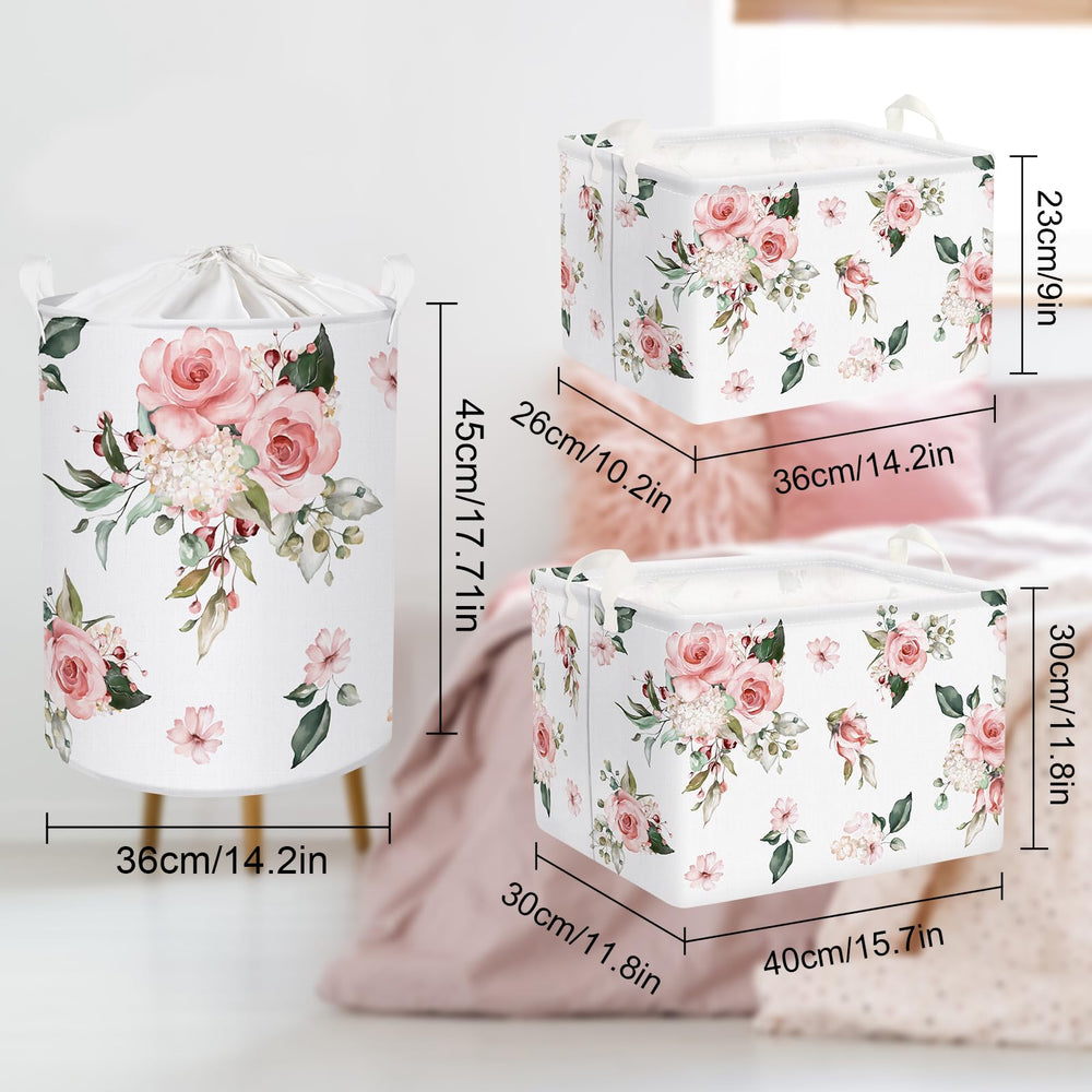 Clastyle pink floral basket laundry organization on shelf