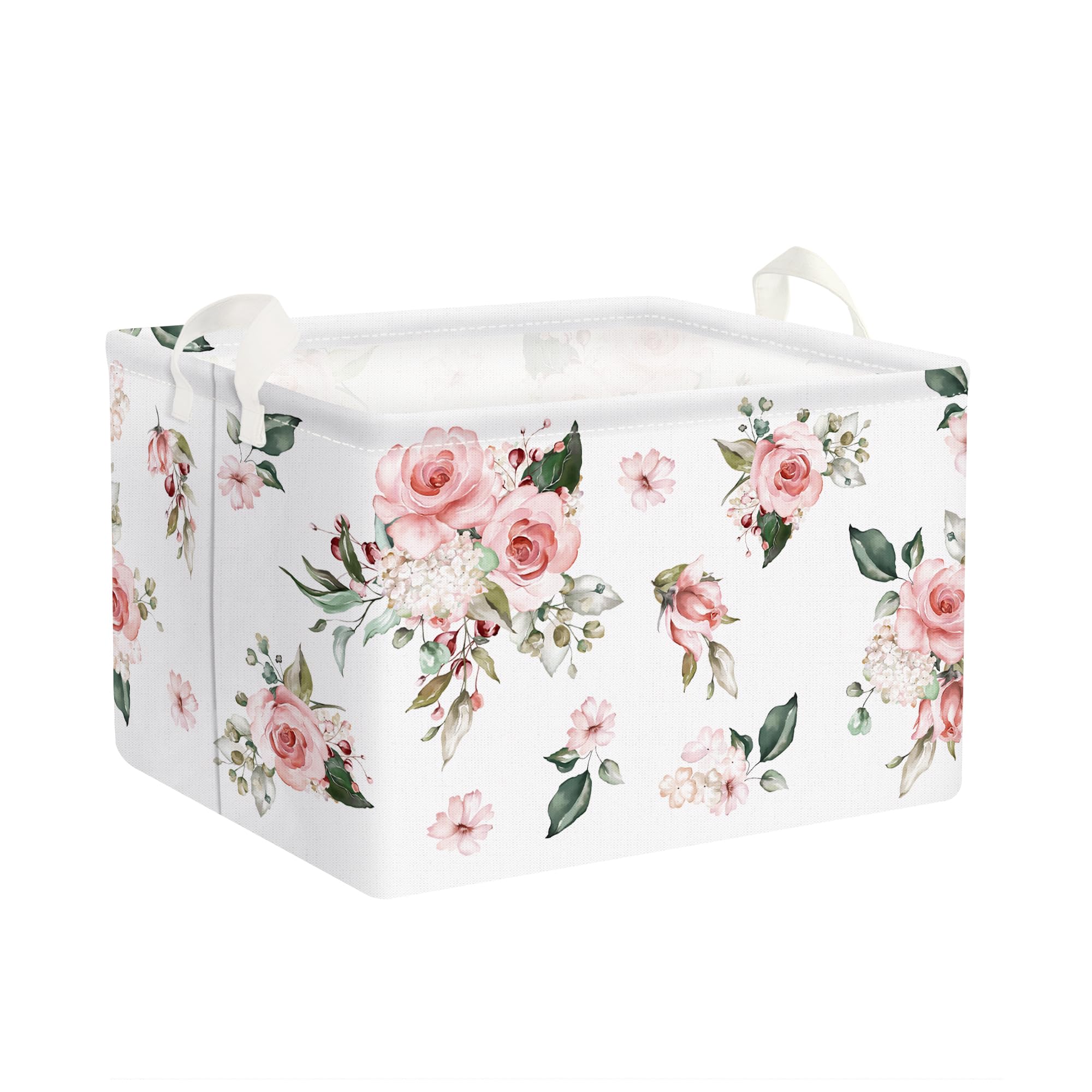 Clastyle pink floral basket rectangular opening for easy toy and book storage