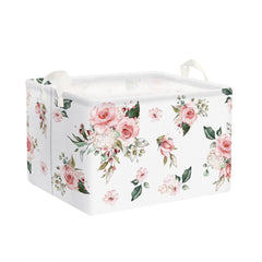Clastyle pink floral basket rectangular opening for easy toy and book storage