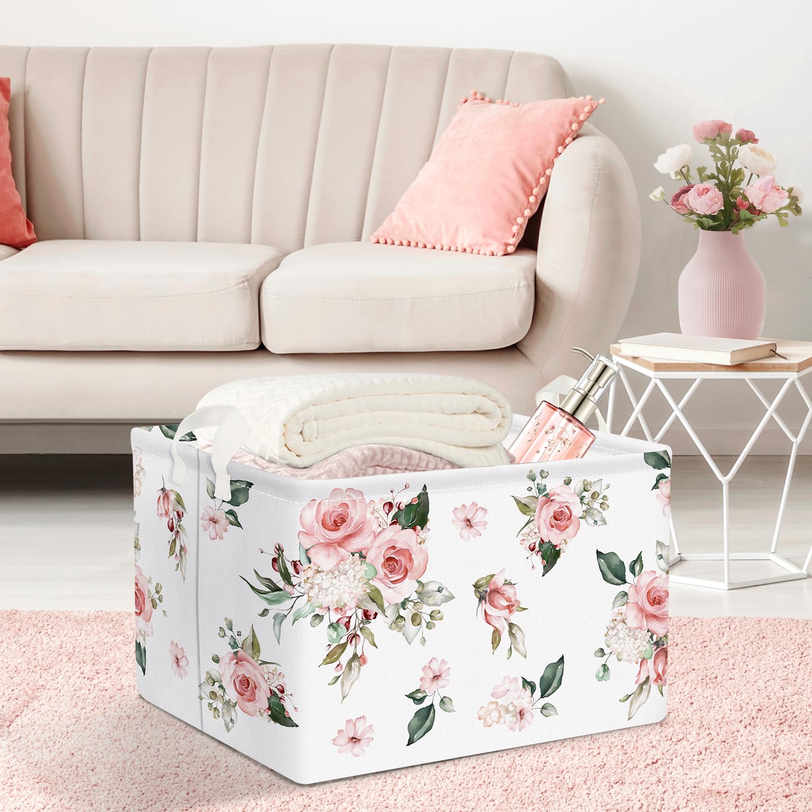 Clastyle pink floral basket waterproof material protects contents during laundry