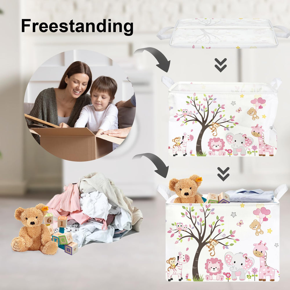 Clastyle pink woodland basket side view shows large capacity for clothes
