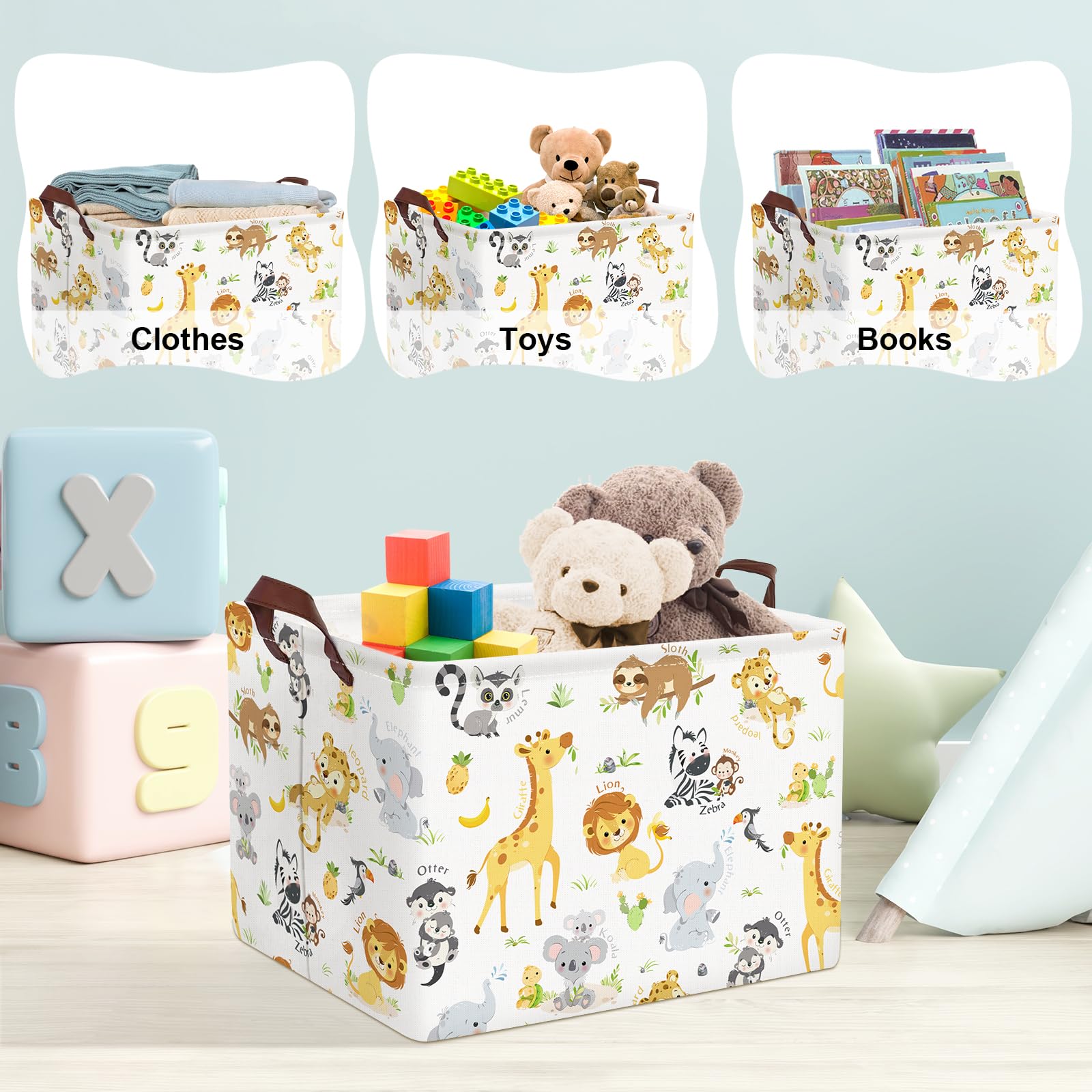 Clastyle collapsible toy bin shown in laundry setup saves space and organizes.
