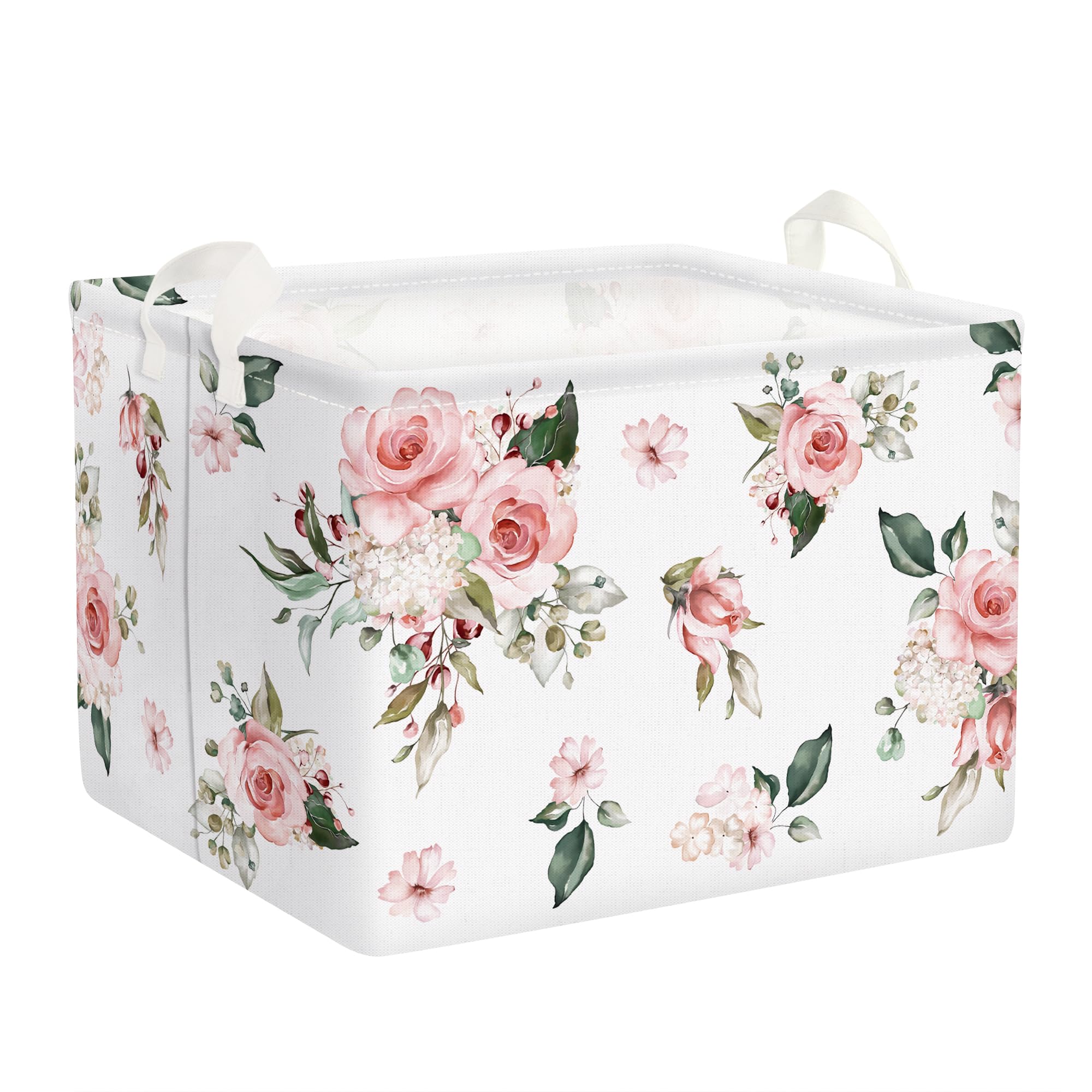 Clastyle Rectangle Rose Floral Baby Gift Basket front view for nursery organization