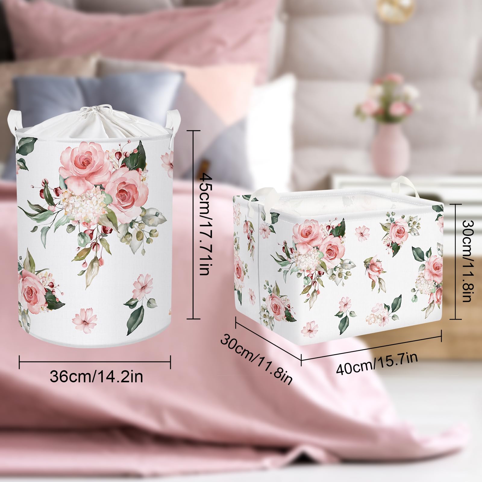 Clastyle nursery storage basket with pink rose pattern for clothes toys snacks