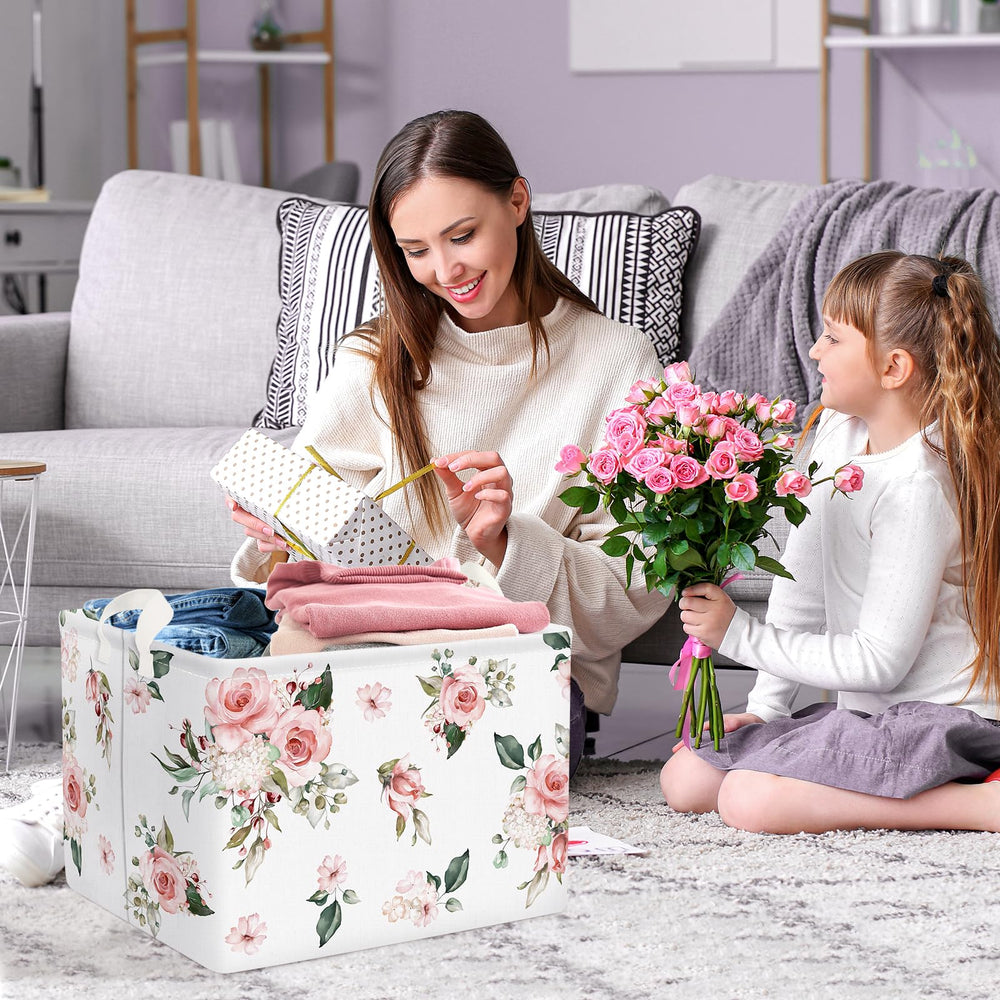 Clastyle Rectangle Rose Floral Baby Gift Basket storage bin in use for toys and books