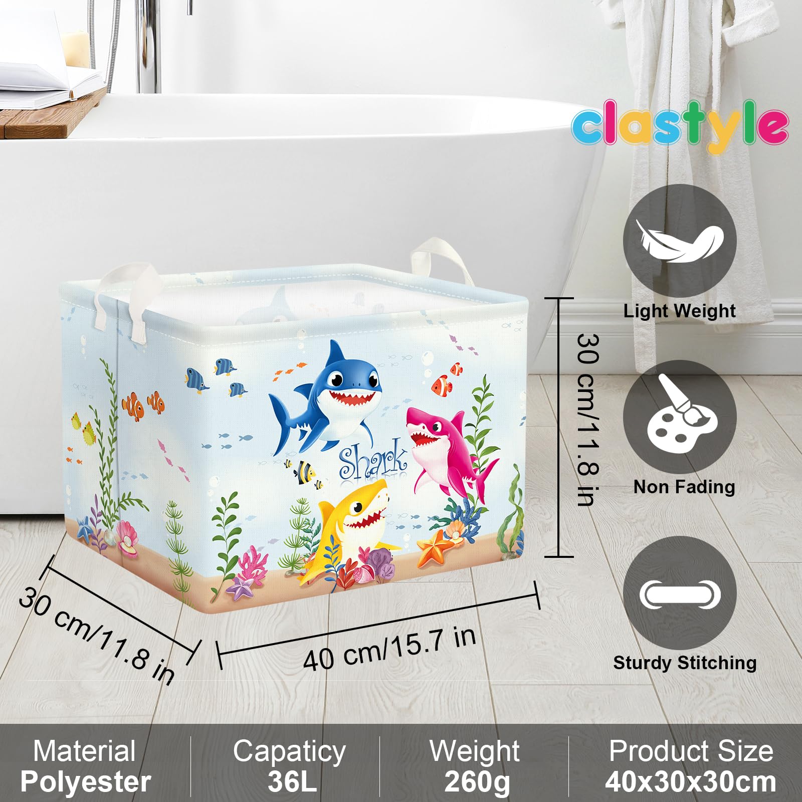 Clastyle rectangular storage shape fits neatly on a shelf