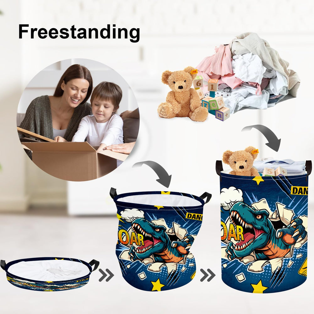 Clastyle roaring-dinosaur-basket drawstring closeup highlights secure easy-carry design