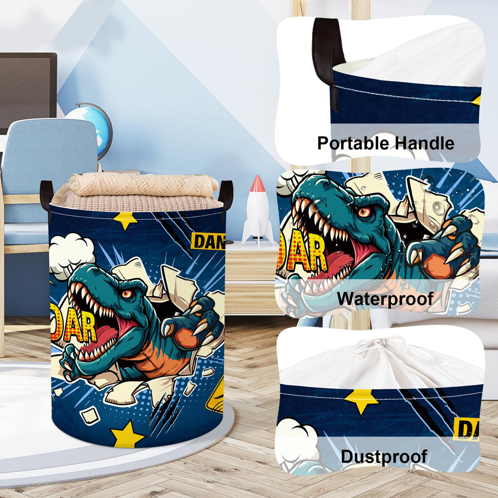 Clastyle roaring-dinosaur-basket filled with toys demonstrates versatile storage in a kids room