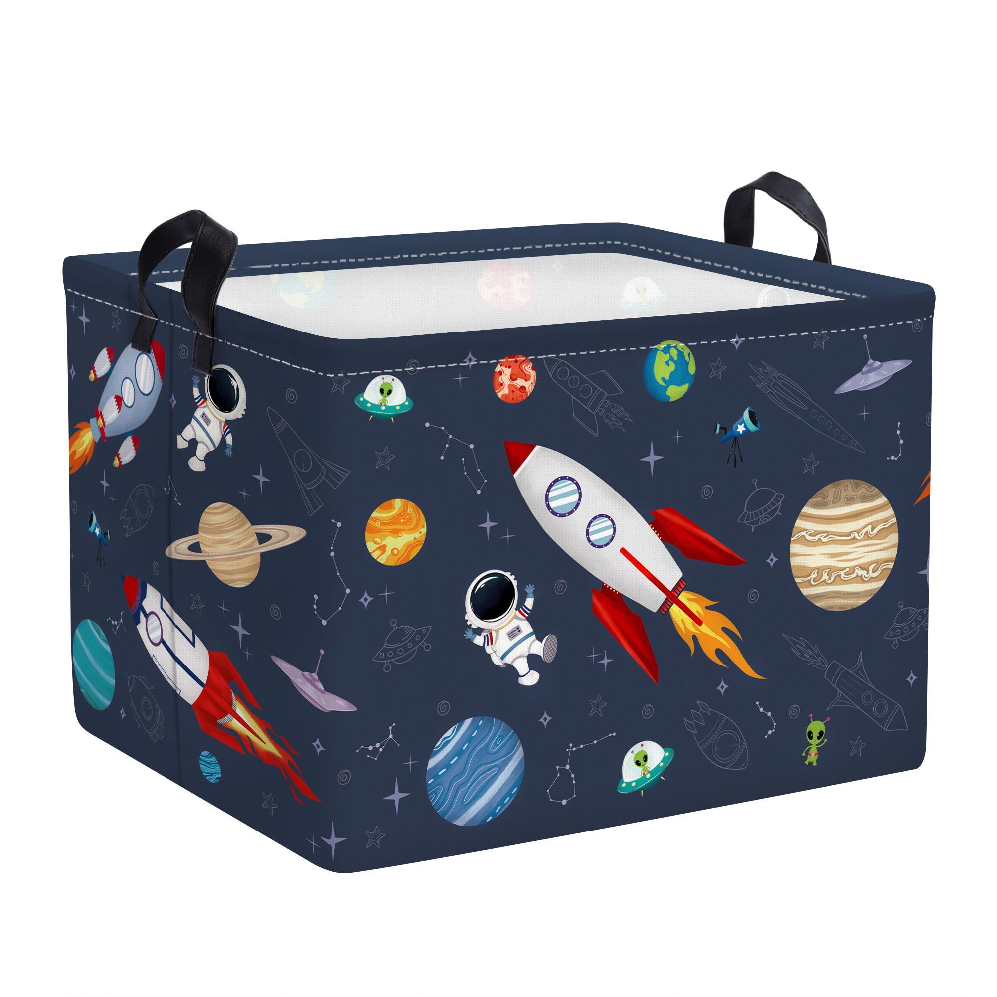 Clastyle Rocket Astronaut Shelf Basket front view showing space theme storage for toys and books