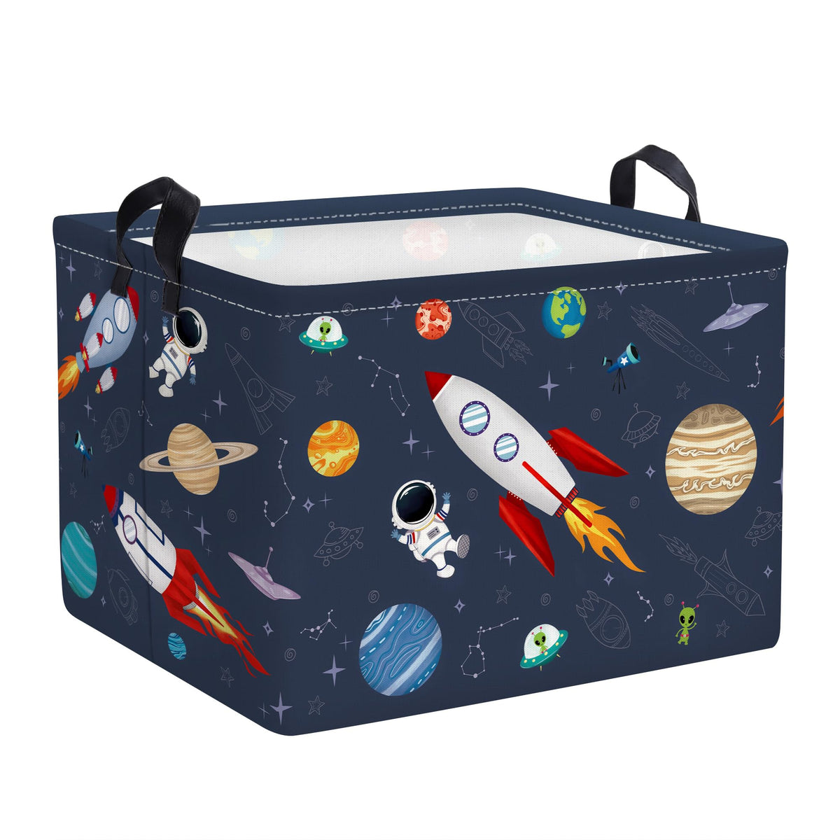 Clastyle Rocket Astronaut Shelf Basket front view showing space theme storage for toys and books