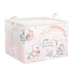 Clastyle Sleeping Elephants Storage Basket with elephants on cloud design for nursery organization