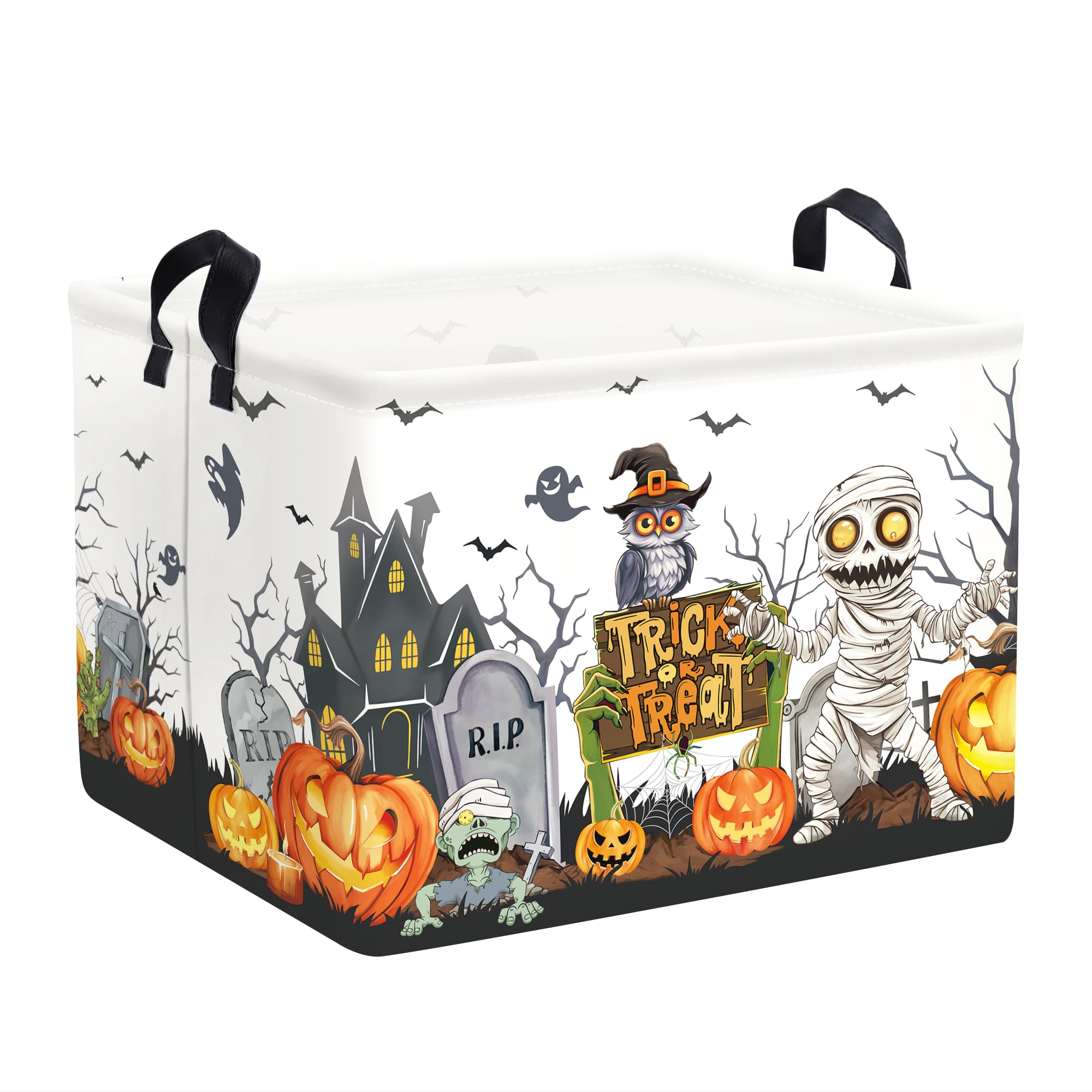 Clastyle spooky basket with cemetery pumpkins and lights supports toy storage and playful decor