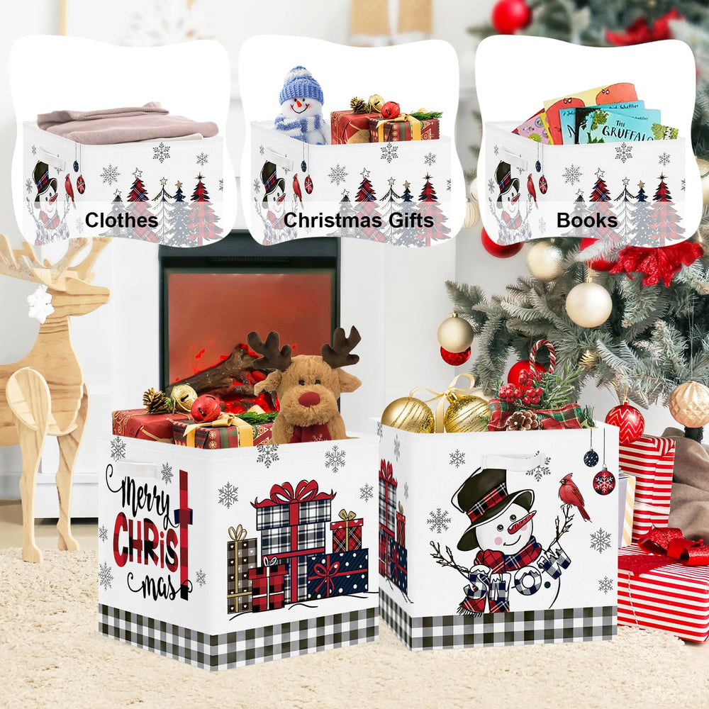 Clastyle toy and book organizer in red and black snowman design for kids.