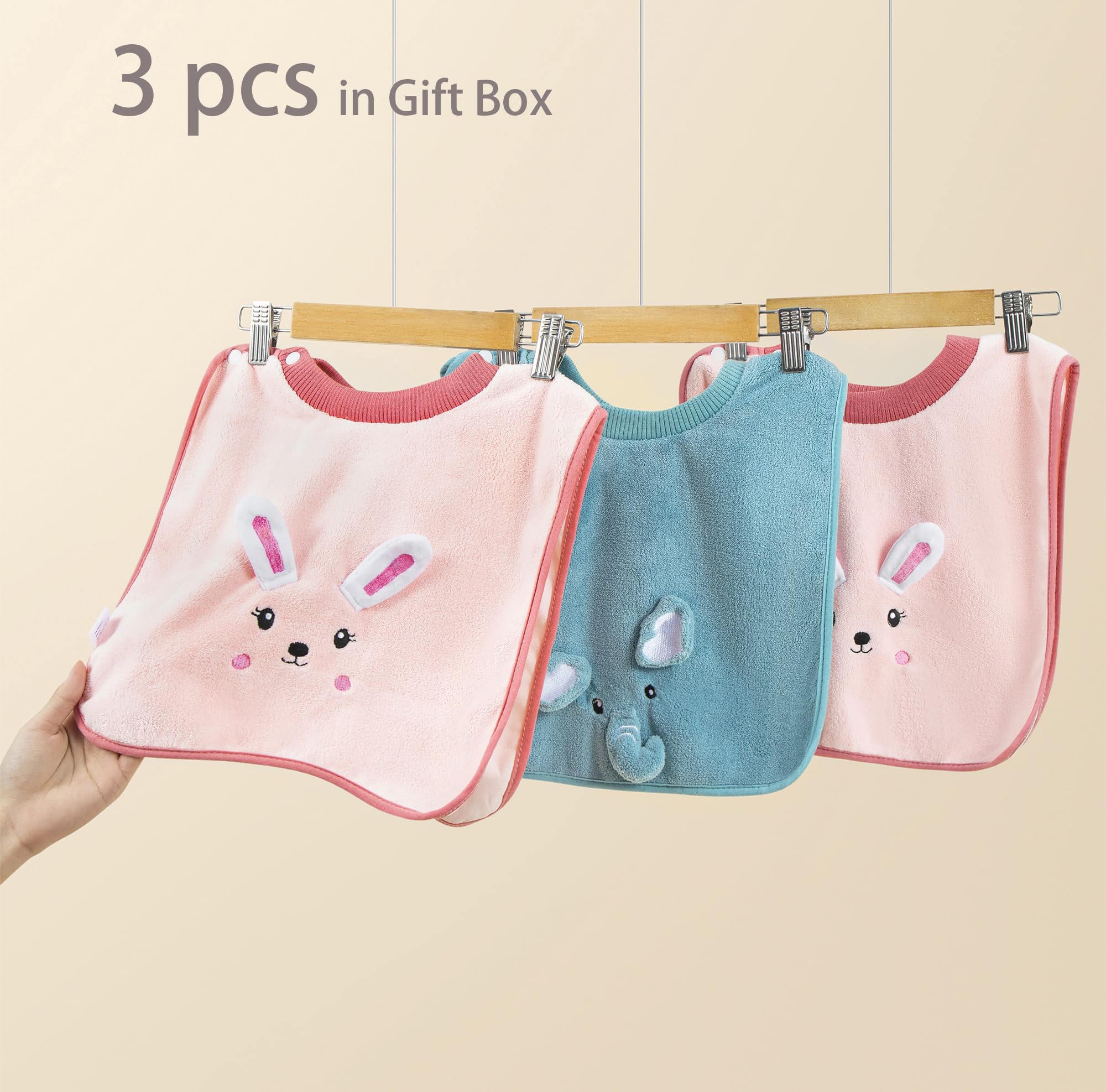 clberni waterproof-absorbent material bib keeps clothes dry while feeding.