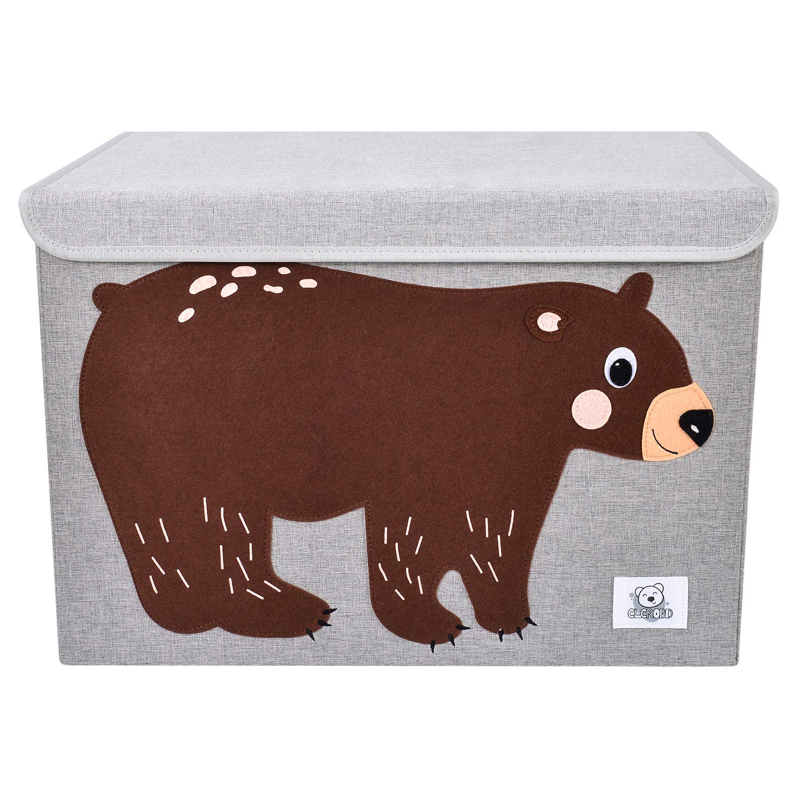 CLCROBD animal-theme bear-applique toy chest enhances nursery decor and organization.