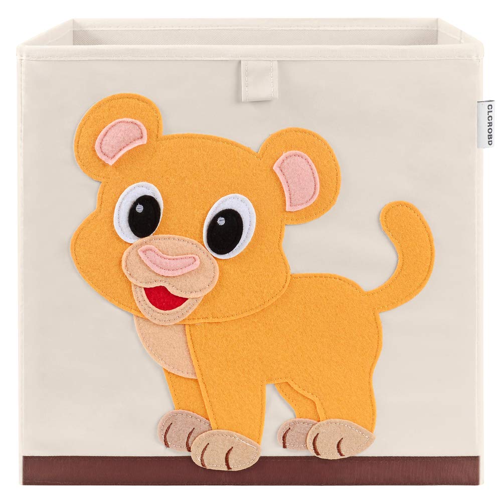 CLCROBD Baby Lion foldable bin front view with sturdy construction for toy storage