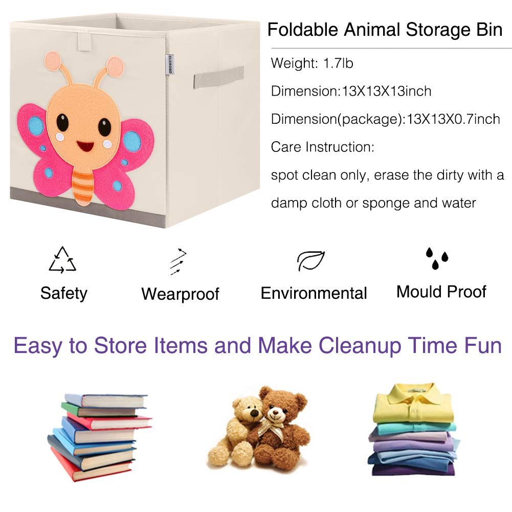 CLCROBD butterfly cube bin open top showcases quick access to toys and books.