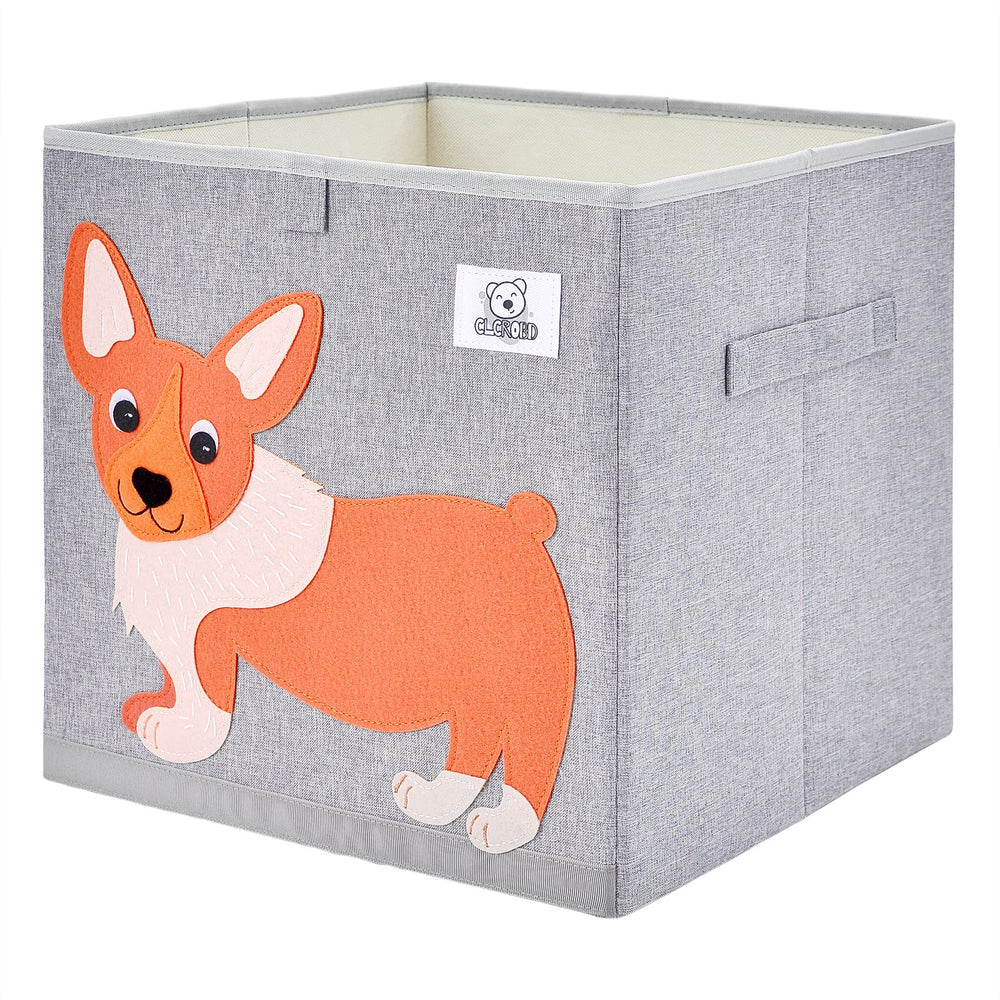 CLCROBD dog cube bin front view for kid-friendly toy storage and organization.