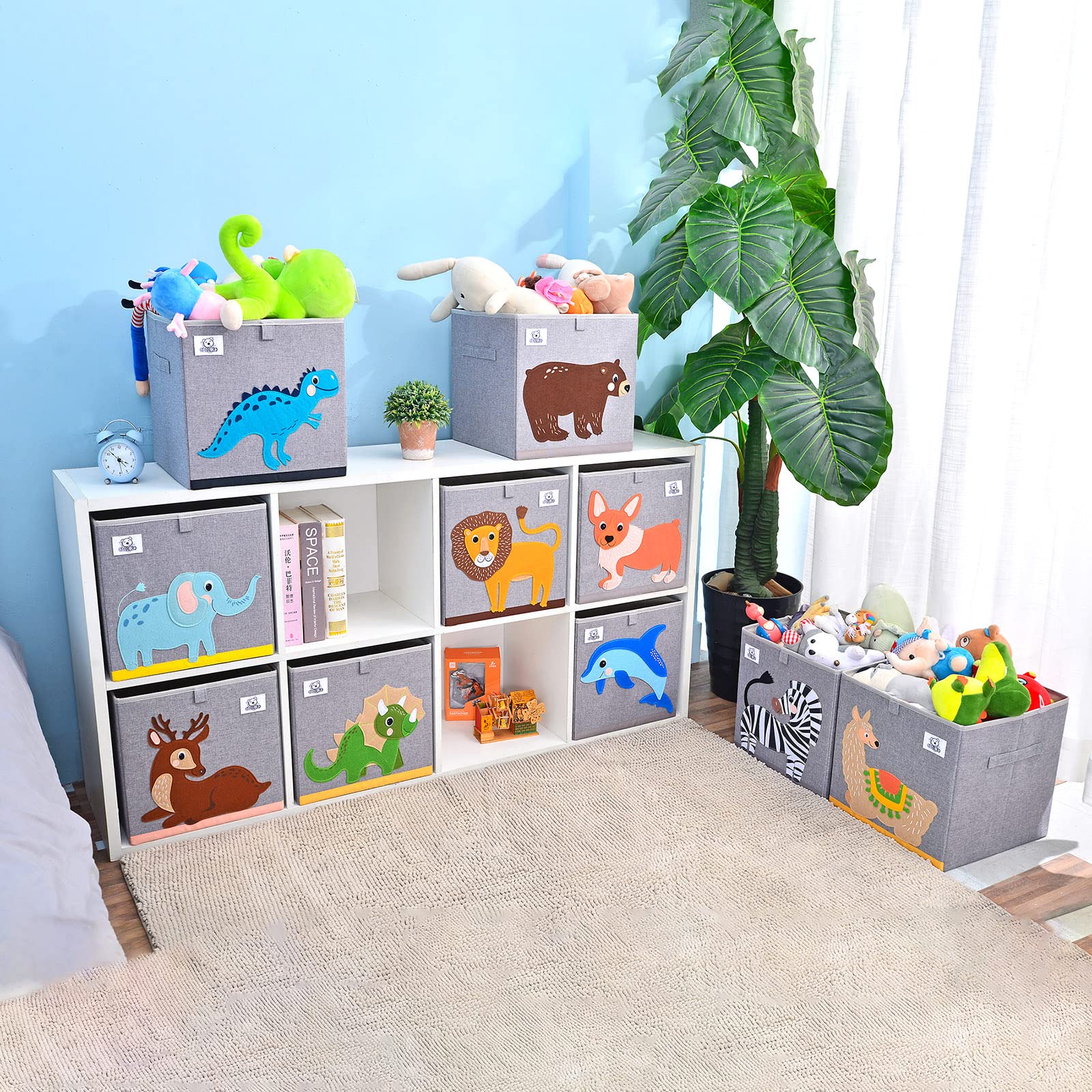 CLCROBD dog cube bin on-shelf shows 13x13x13 inch fit with cubbies.