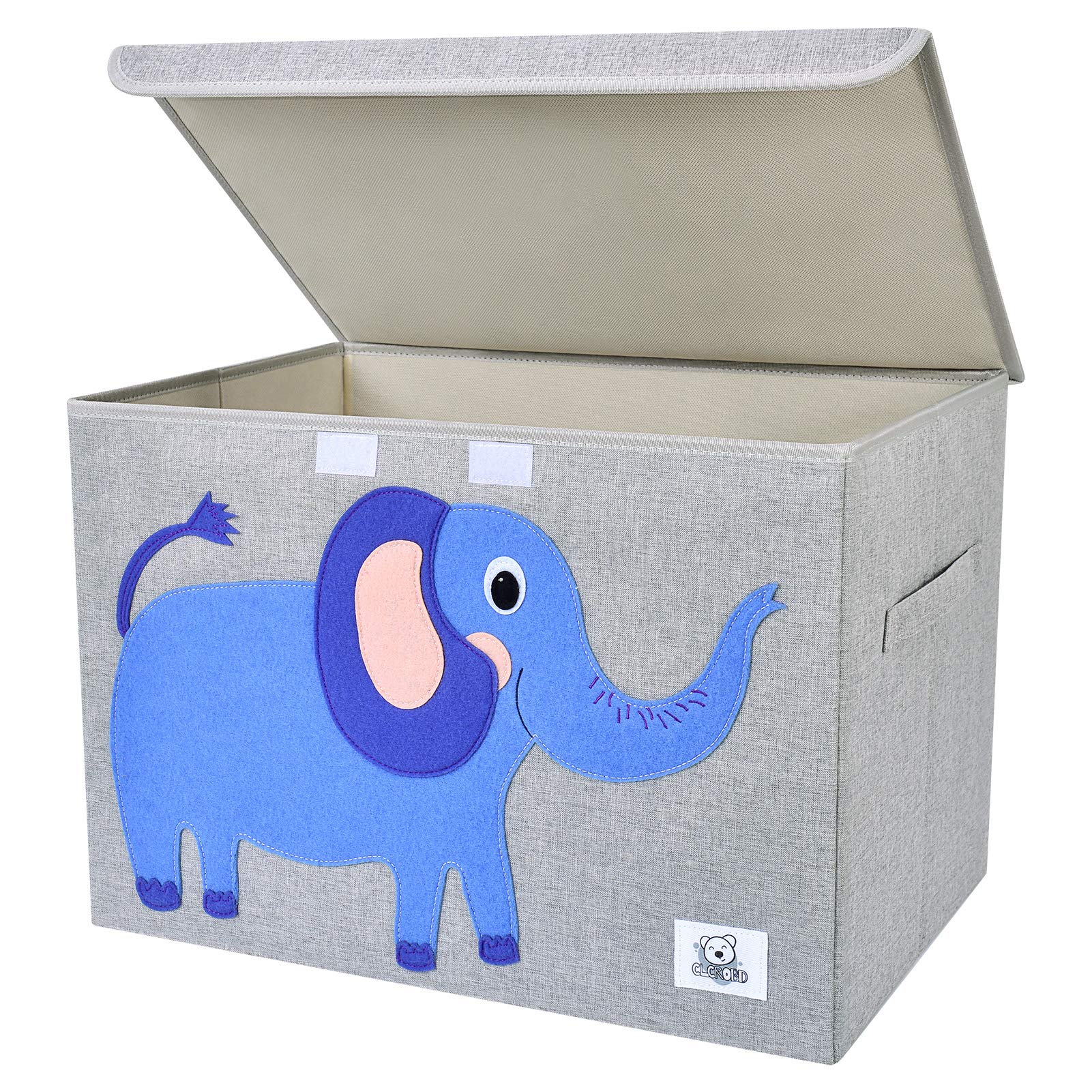 CLCROBD elephant toy chest folded front view shows collapsible storage.