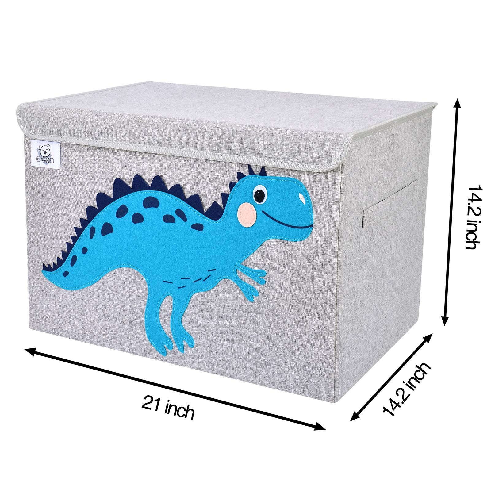 CLCROBD dinosaur toy chest with flip-top lid provides quick access to contents.