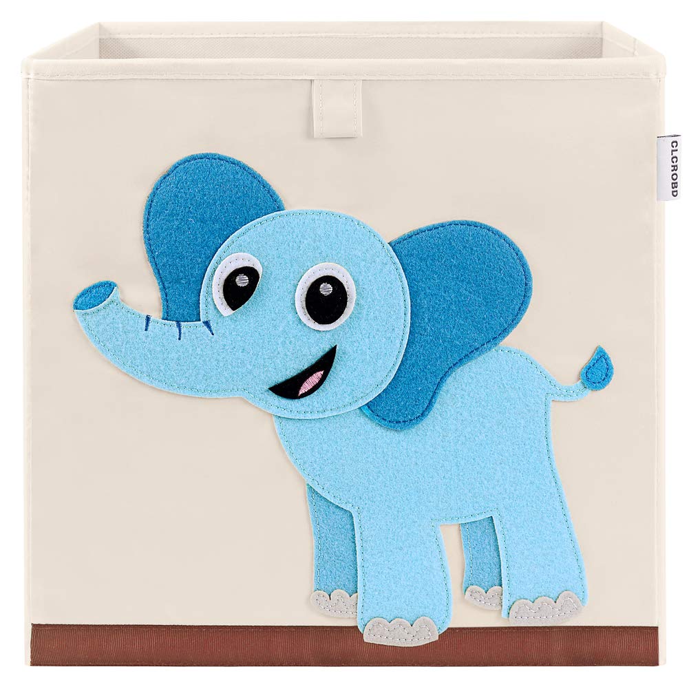 CLCROBD Elephant cube storage bin front view with sturdy handles for toy organization