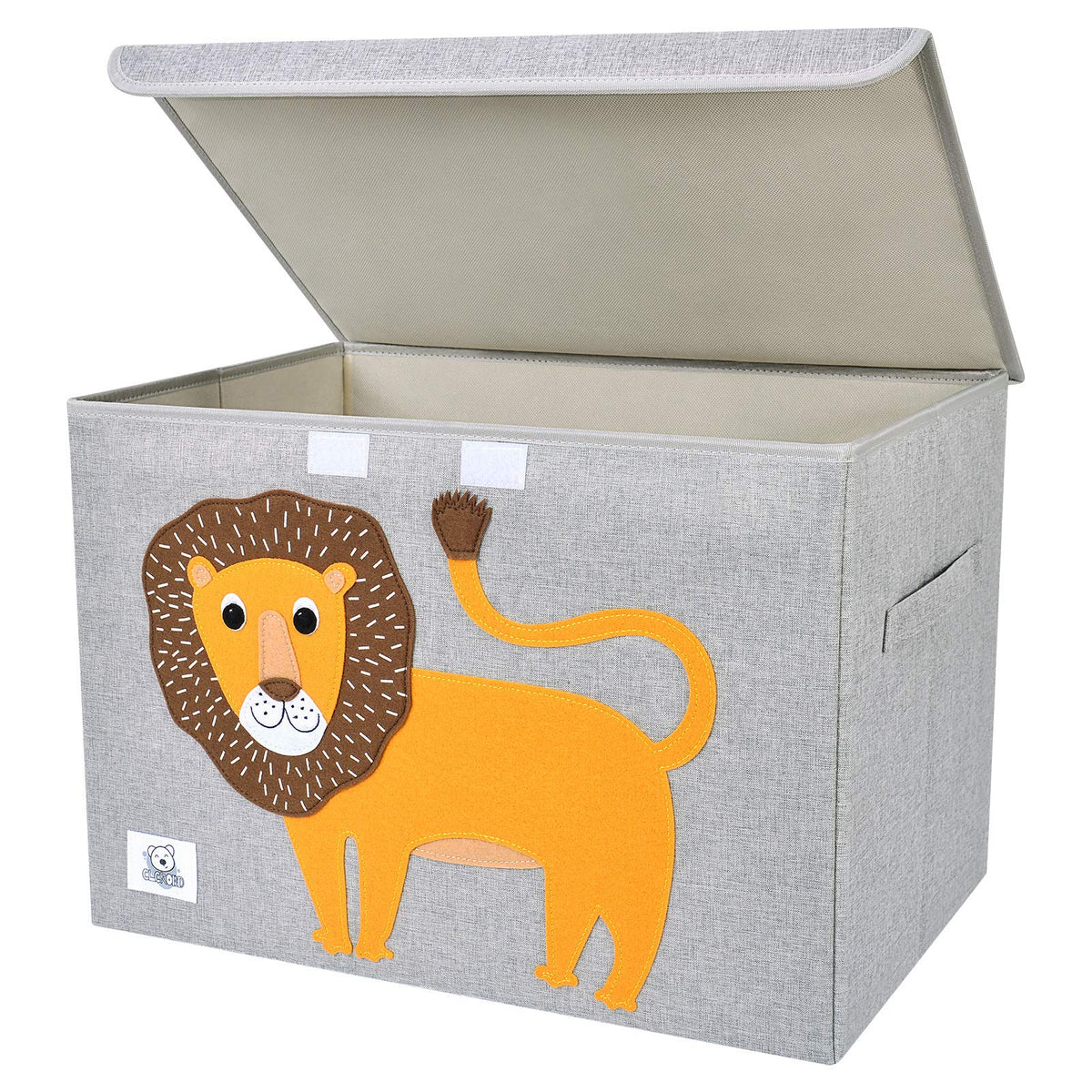 CLCROBD foldable large kids toy chest with lion applique keeps toys organized and tidy.