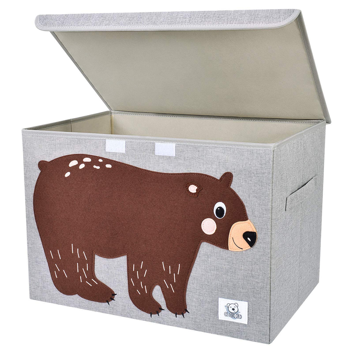 CLCROBD foldable large toy chest with bear lid open for quick cleanup.