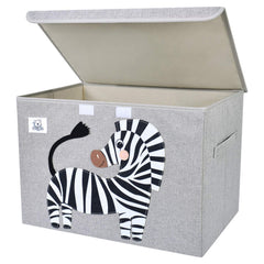 CLCROBD foldable toy chest zebra lid open showcases easy cleanup and organized nursery storage.