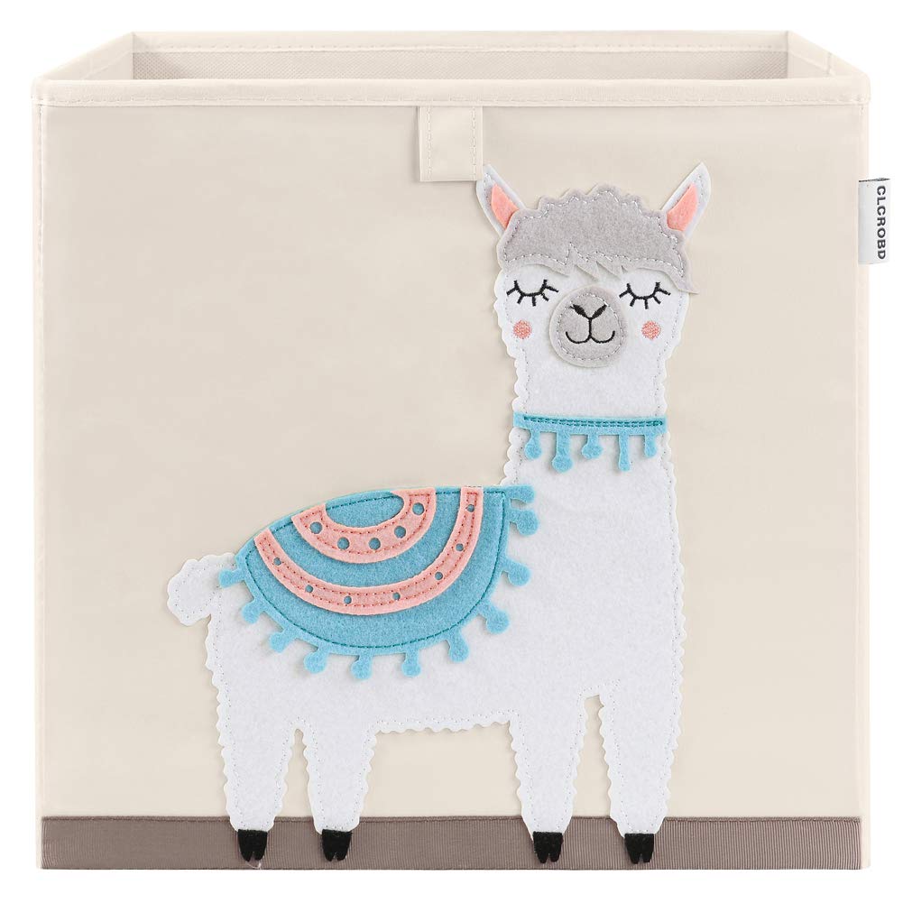 CLCROBD llama cube bin front view ideal for toy organization in a kid's room