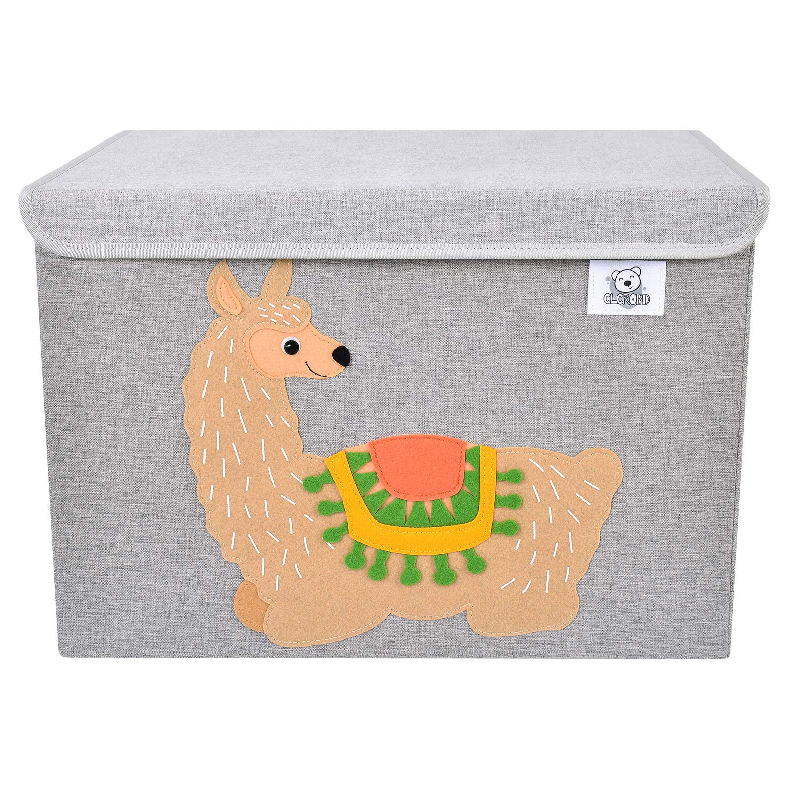 CLCROBD llama toy chest lid flip-top for quick access during cleanup.