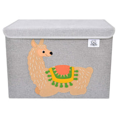 CLCROBD llama toy chest lid flip-top for quick access during cleanup.