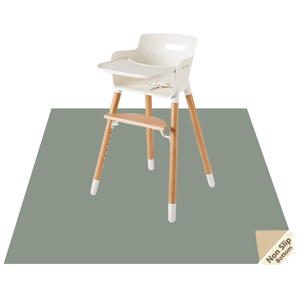 CLCROBD Splat Mat under high chair in gray protects floors and cleans spills easily.