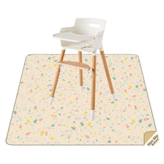 CLCROBD splat mat under high chair in beige protects floors from spills during meals