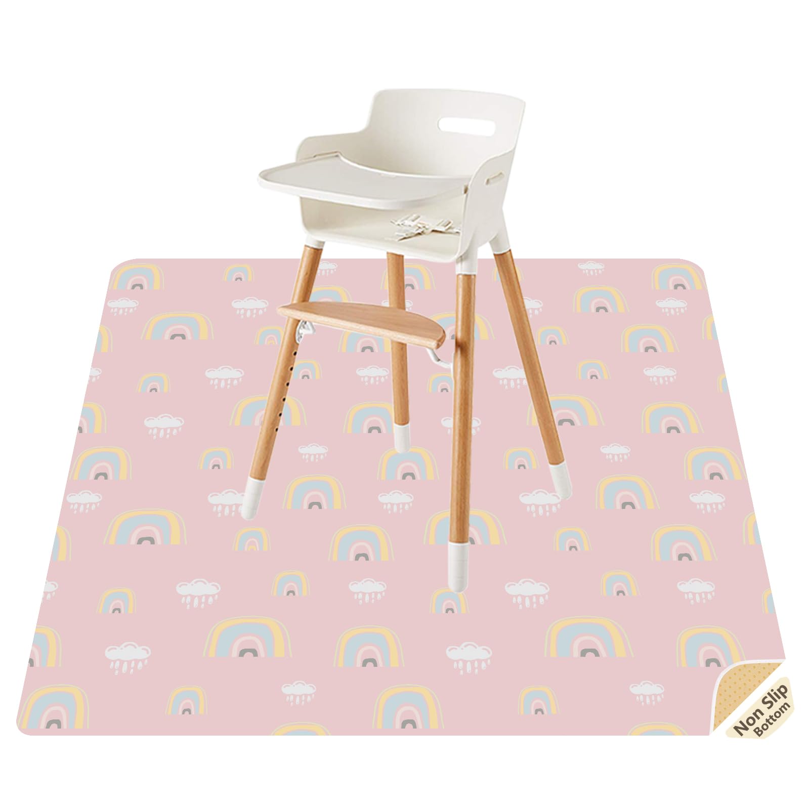 CLCROBD Splat Mat under high chair keeps floors clean during messy meals.