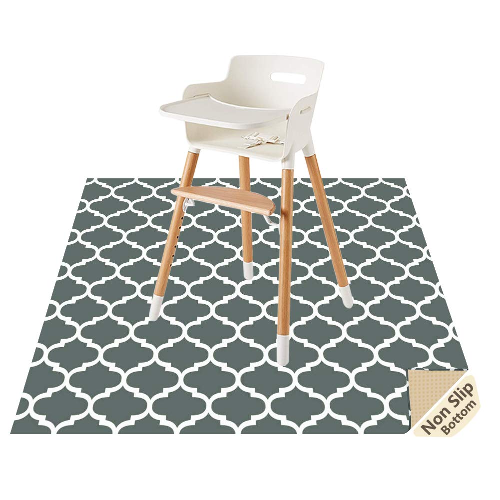 CLCROBD Splat Mat under high chair, catching spills and crumbs, keeping dining area cleaner.