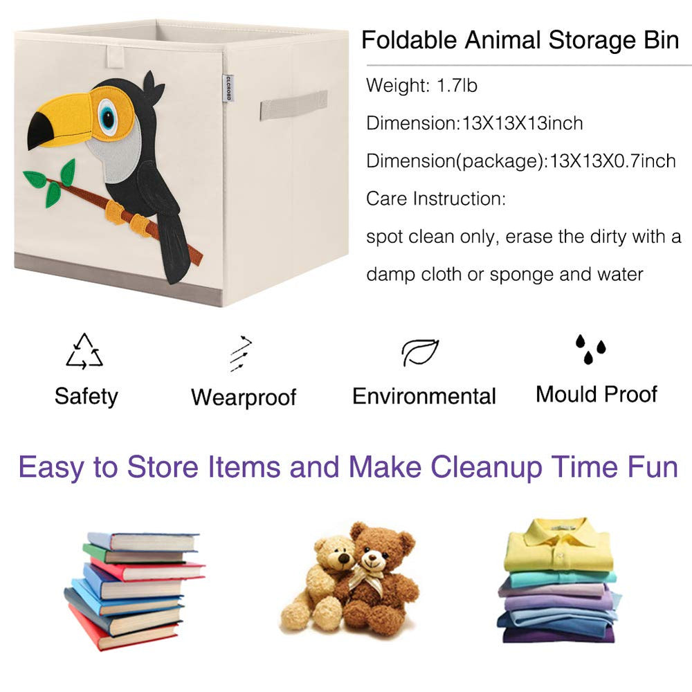 CLCROBD Toucan cube-bin fabric texture highlights durable polyester material.