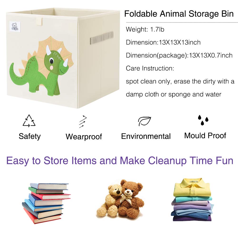 CLCROBD Triceratops cube bin open top shows accessible toy storage