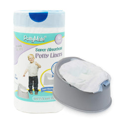 Cleanis PottyMate liner universal fit demonstrated on standard and travel potties for easy use