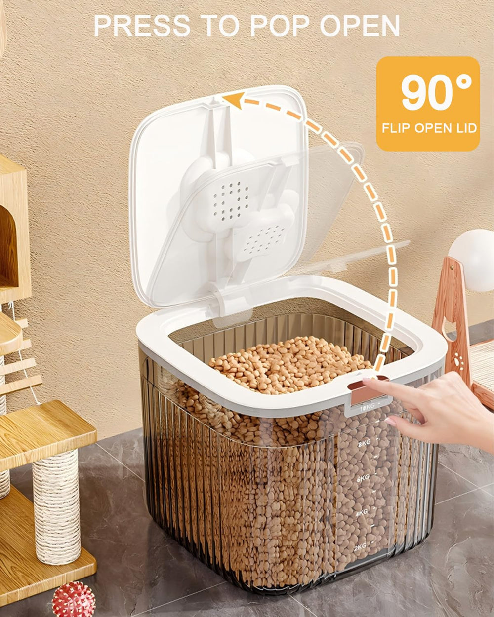 Dog Food Storage Clear container body lets you check food level instantly
