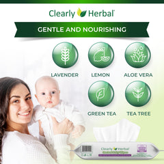 Clearly Herbal wipes gentle on skin without alcohol or parabens.