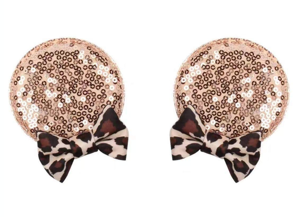 CLGIFT Minnie Ears headband in rose gold leopard print, comfy for babies and toddlers during photos and parties