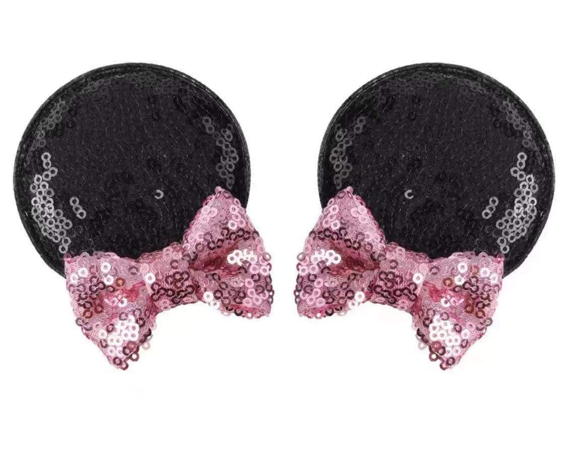 CLGIFT Minnie Ears hairband closeup with handmade sequin detailing for babies