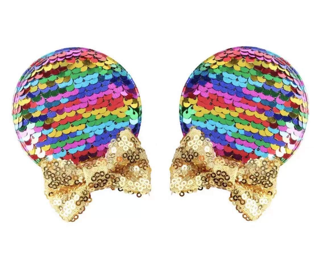 CLGIFT Minnie Ears Headband rainbow design, perfect for birthday photos and playful dress-up