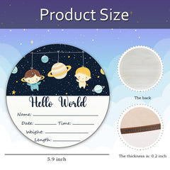 CLHHM Space Baby Name Announcement Sign with Hello World design highlights nursery decor and gender-themed styling.