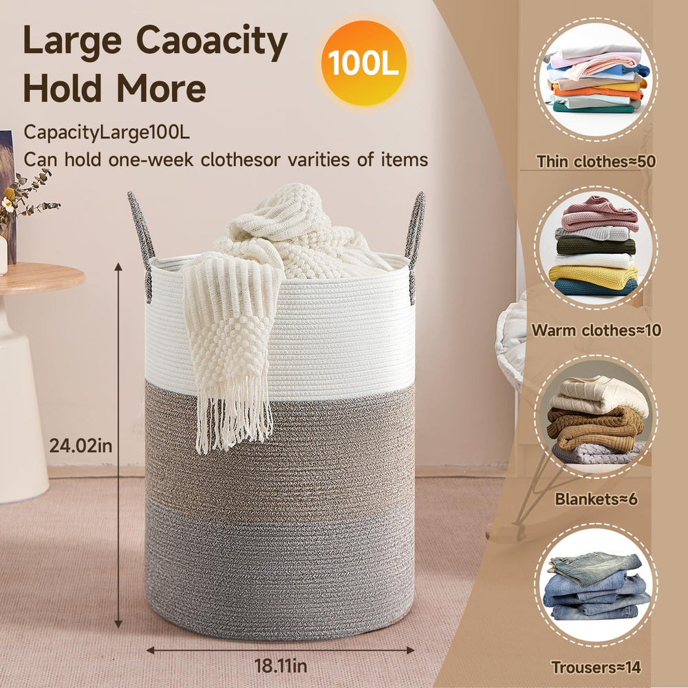 CLHMILY&Z 100L laundry basket with blankets ready for quick tidy-ups.
