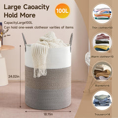 CLHMILY&Z 100L laundry basket with blankets ready for quick tidy-ups.